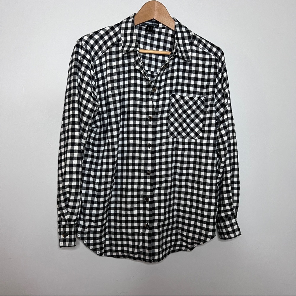 Streetwear Society Black & White Gingham Soft Flannel Women’s Shirt EUC